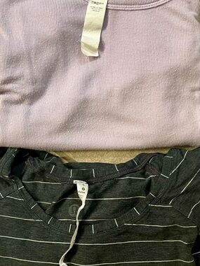 lululemon athletica Black Tee with White Pinstripes & Lilac Ribbed Top Set
